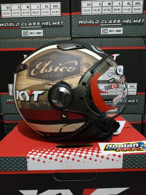 HELM KYT ELSICO MOTIF 4 BLACK DOFF CREAM HELM RETRO KYT ELSICO ORI MOTIF MURAH HELM BOGO HELM KLASIK-1