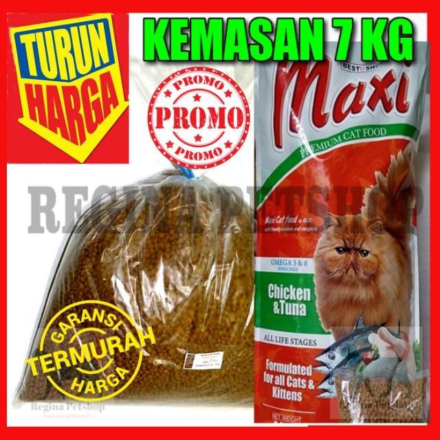 Makanan Kucing Maxi Cat Food Chicken Tuna Premium Repack 7 Kg