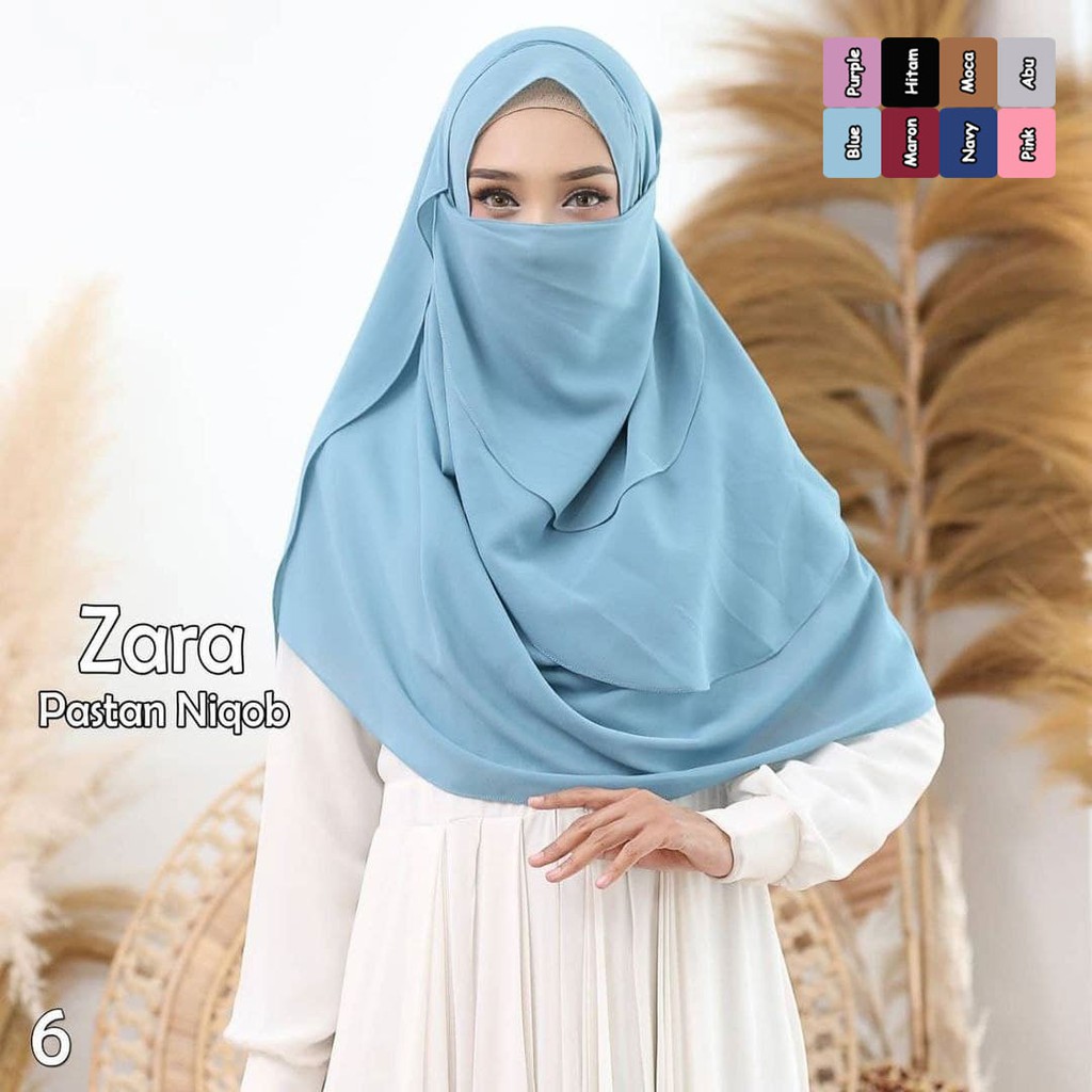 Best Seller!! Jilbab Instan Hijab Instant Pastan Niqob Zara Pastan Niqab 3 in 1 Ceruty Babydoll-BLUE