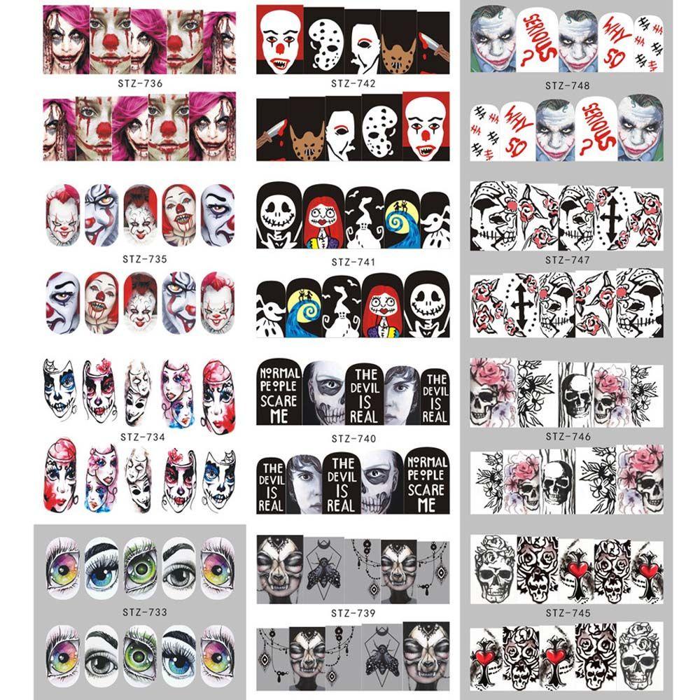 AUGUSTINA Agustina Nail Art Watermark Stiker Hitam Dan Putih Manicure Alat Labu Halloween DIY Nail Art Aksesoris