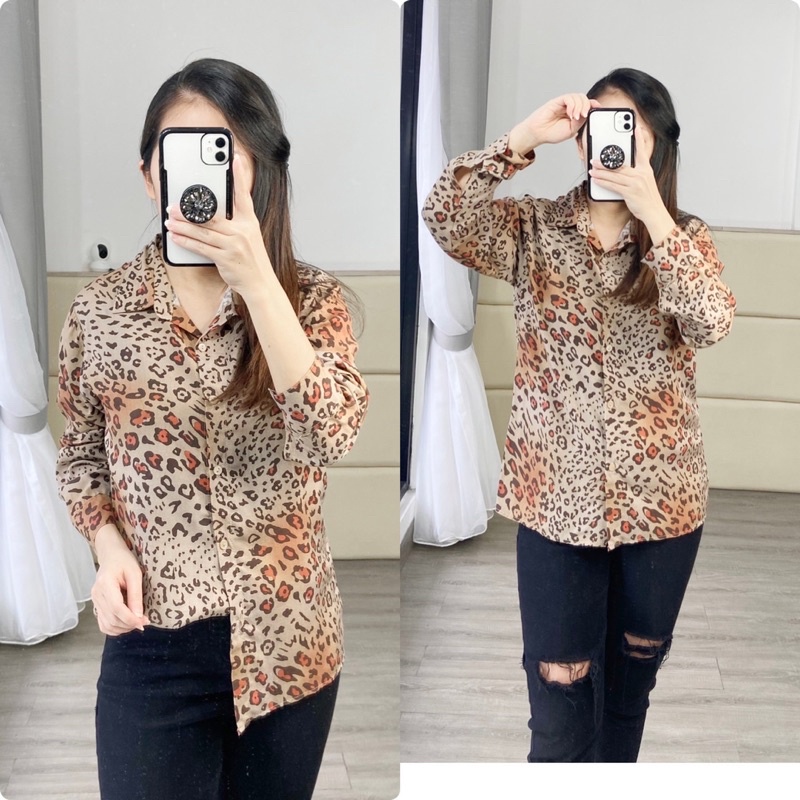 REALPIC KEMEJA MOTIF LEOPARD BAHAN RAYON / kemeja rayon motif