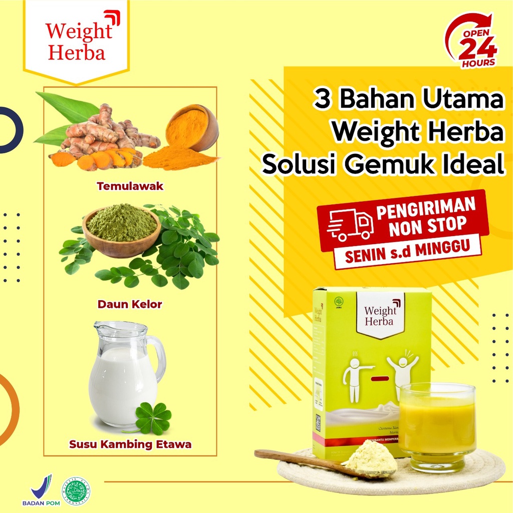 Weight Herba 3x Lebih Cepat Naikan Berat Badan - Susu Kambing Etawa Penambah Berat Badan &amp; Kesehatan Pencernaan Tanpa Olahraga Tingkatkan Nafsu Makan Penambah Protein dalam Tubuh Isi 200gr