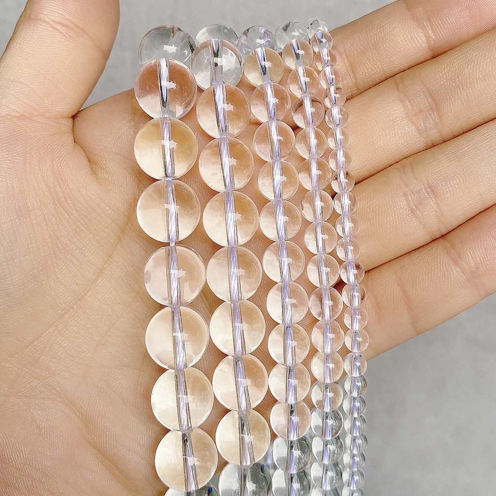 38 Cm/4-12 Mm 32-89 Pcs Alami Putih Bening Kuarsa Longgar Bulat Manik-manik Batu untuk Membuat Perhiasan DIY Gelang Kalung Aksesoris