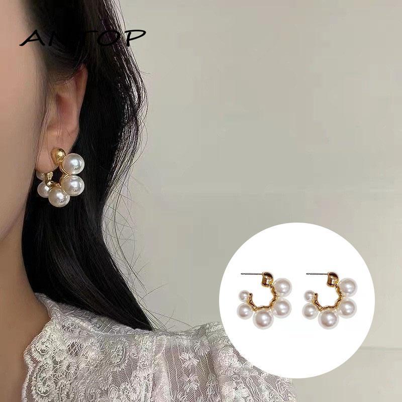 Anting Bentuk C Aksen Mutiara Gaya Retro