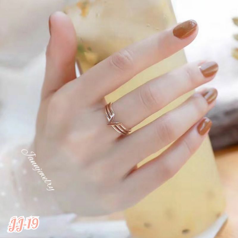 cincin titanium asli Rosegold V anti karat JJ-19