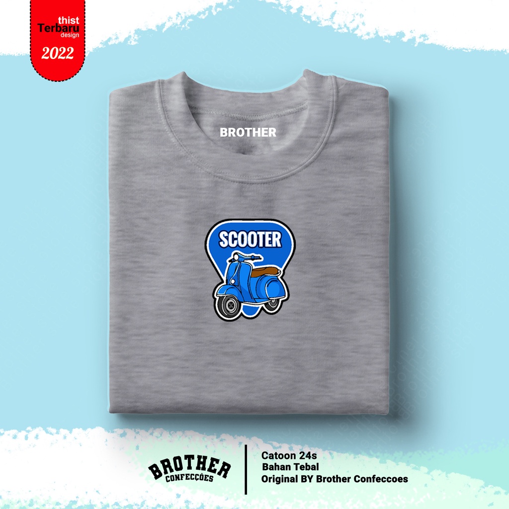 BROTHERSTORE / Kaos Distro Articlel SCOOTER BIRU/ KAOS TEXT BIRU print pria aBU mISTY Premium