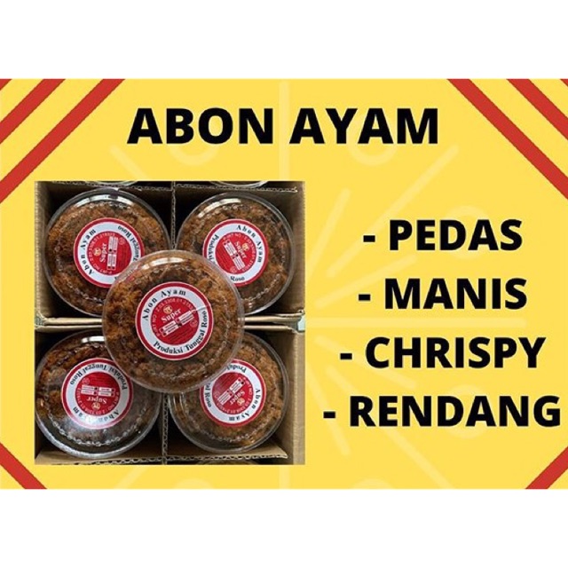 

ABON AYAM SUPER 100gr (MANIS/PEDAS/CRISPY/RENDANG)