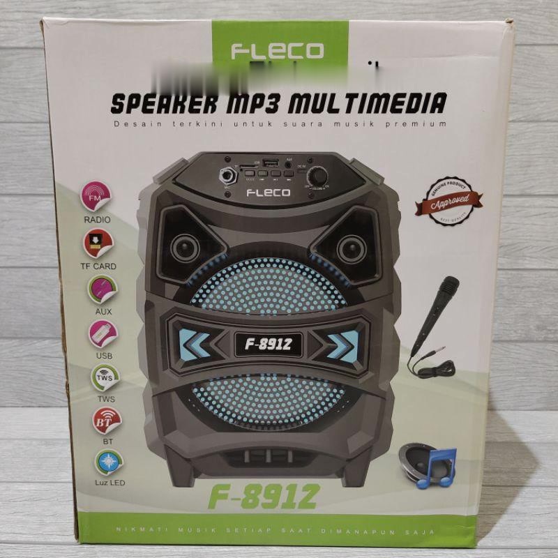 Speaker Bluetooth 8 Inchi Fleco F-8912 Bonus Mic Super Bass /Salon Bluetooth Bt Speaker