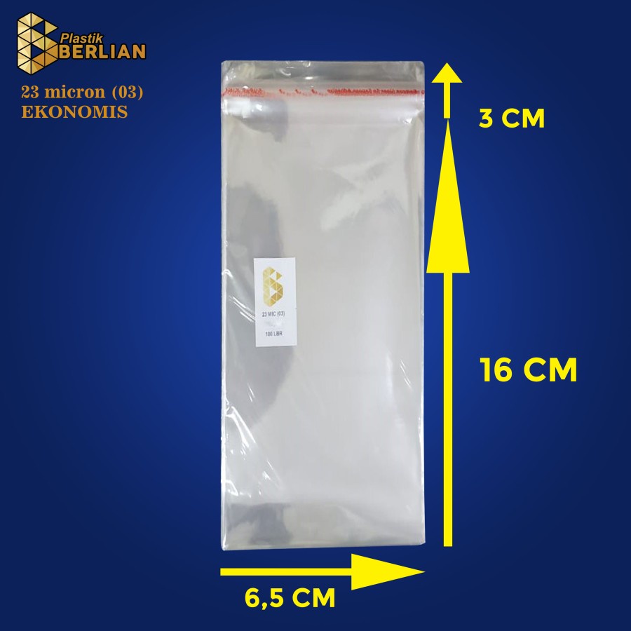 

6,5 x 16 cm Plastik OPP EKONOMIS 23micron (100 lbr) (lem/seal)