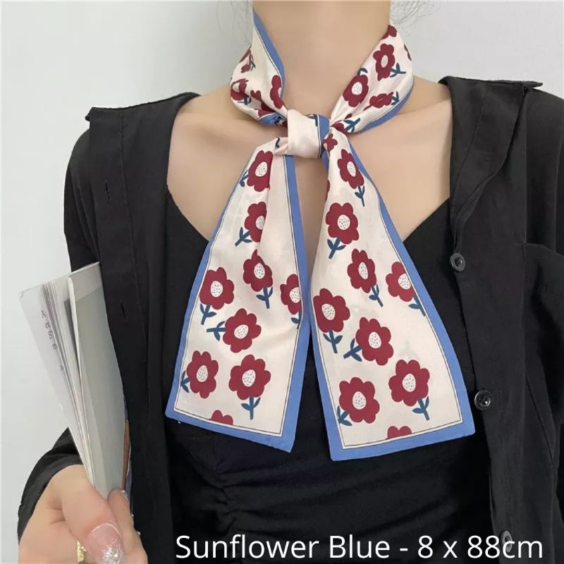 Twilly Scraf Korean Yosbee Premium Silk Syal-Sunflower Blue