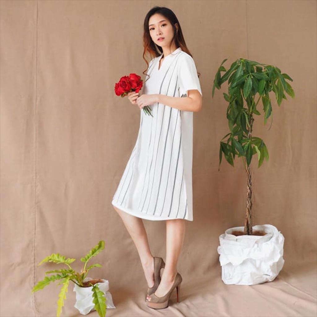 IRENE STRIPED DRESS WHITE