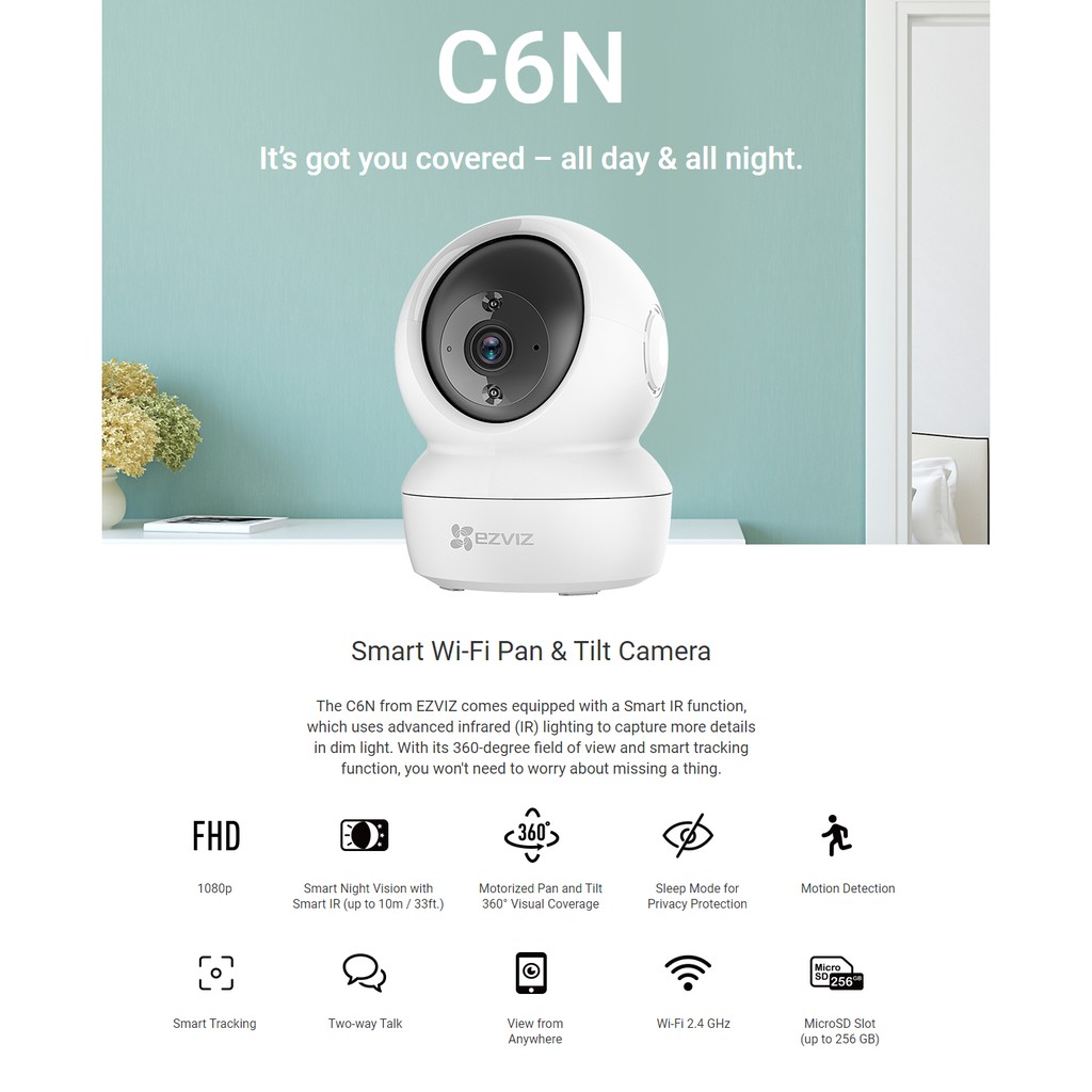 EZVIZ C6N 2MP smart night vision - IP CAM Wireless 1080p - Smart CCTV wifi pan tilt camera