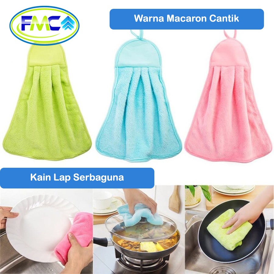 Kain Lap Tangan Gantung Handuk Dapur Microfiber Lembut Halus Menyerap Air Warna Macaron Praktis Daya Serap Tinggi