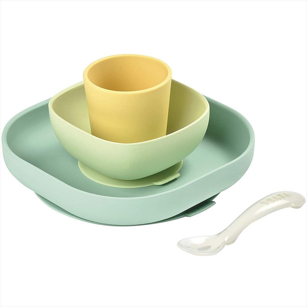 BEABA Silicone Meal Set 4 pcs 123901 Yellow Alat Makan Anak