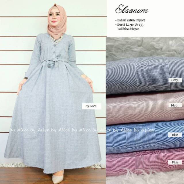 Elsanum Maxi/Dress  Polos Bahan Katun Import New Arrival Ori Alice