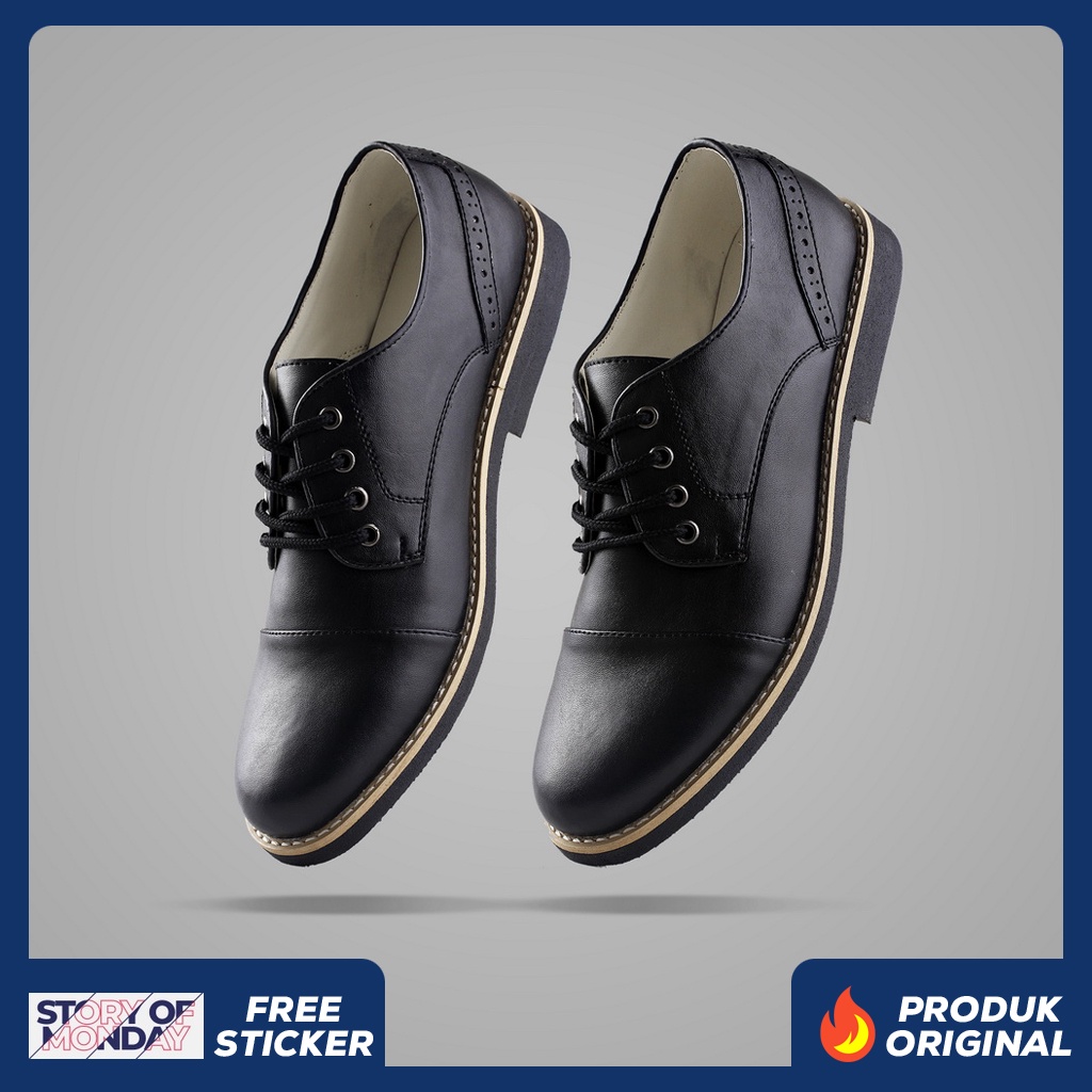 HAWKIN BLACK ORIGINAL x MONDAY Sepatu Formal Hitam Tali Pria Pantofel Kerja Kantor Dinas Resmi Guru Kantoran Pesta Pernikahan Kondangan Nikah Undangan Wedding Kuliah Casual Oxford Derby Semi Kulit Premium Men Footwear Big Size Jumbo Ukuran Besar 44 Keren