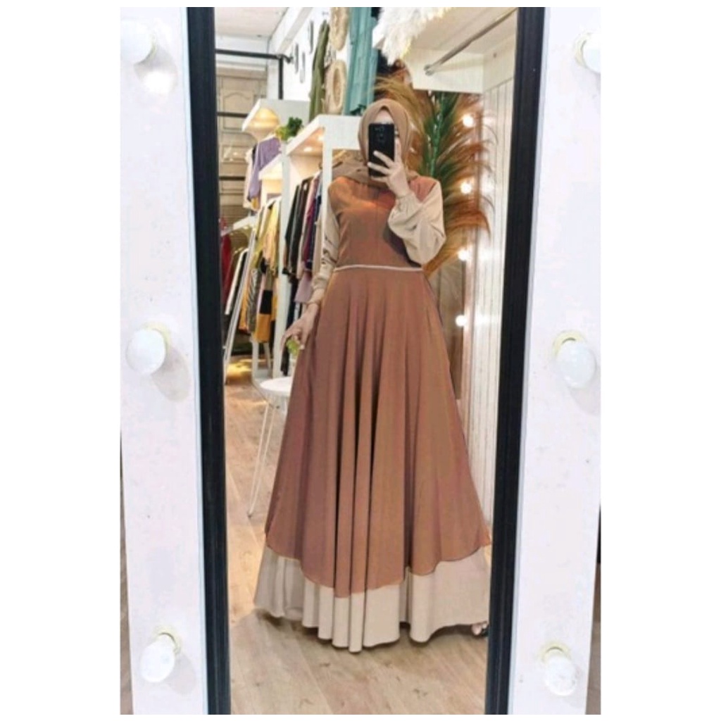 Raissa gamis terbaru | dress wanita terbaru 2021 kekinian remaja mewah | dress premium kombinasi 2 warna polos simpe elegan l cerutty babydoll mix diamond | baju gamis malaysia trand | fashion wanita terbaru | baju kondangan-6