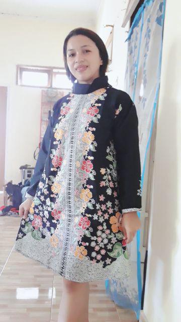 Tunik Batik Lawasan Zipper Depan, Fashion Wanita, Tunik Kekinian, Classic, Jadul, Tunik Tradisional