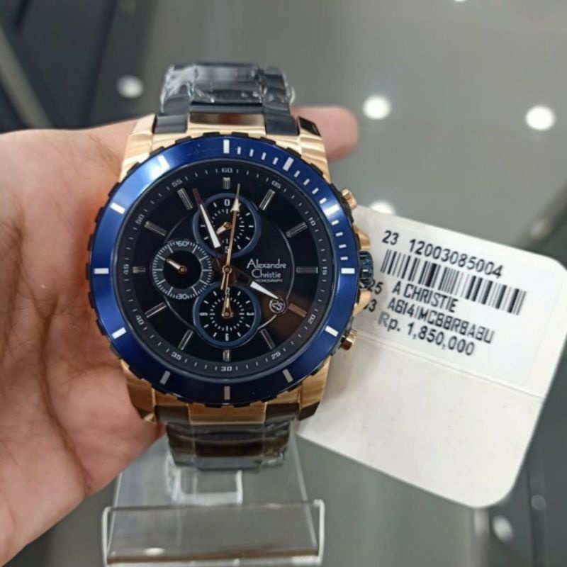 SALE Jam Tangan Pria Alexandre Christie AC 6141 ac6141 6141mc Rosegold Ring Blue Rantai Black Origin