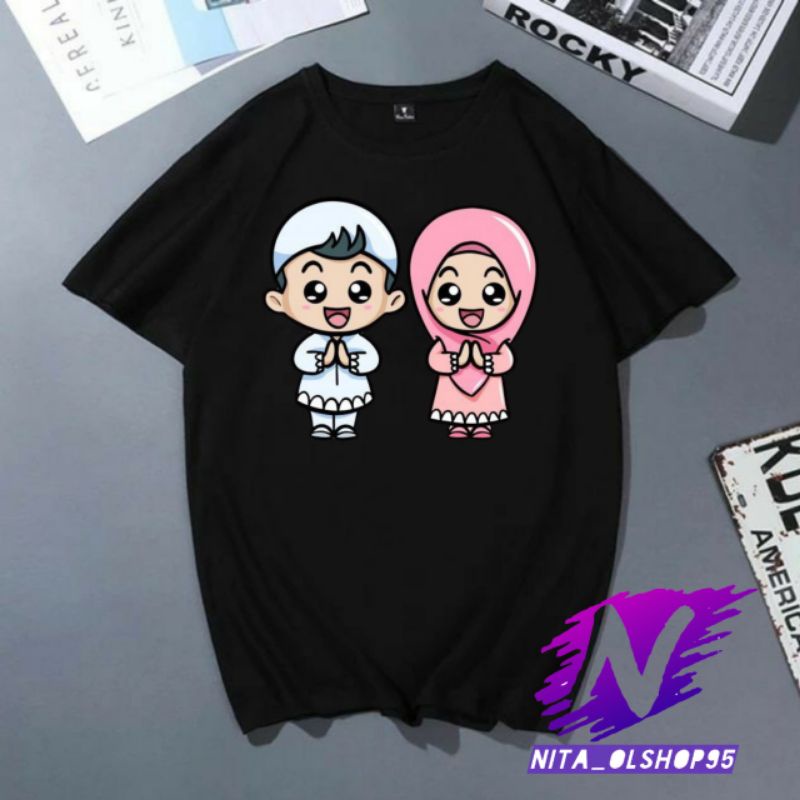 kaos hari raya baju kaos anak animasi hari raya idul Fitri dan idul adha