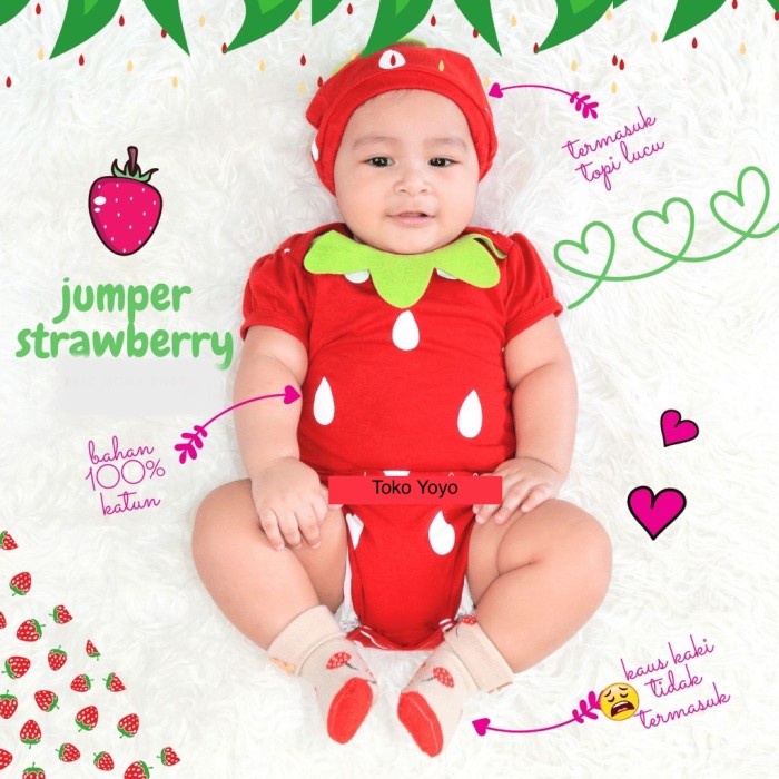 Baju Jumper Anak Bayi Baby Set Topi Motif Buah Lucu Halus Adem Berkualitas