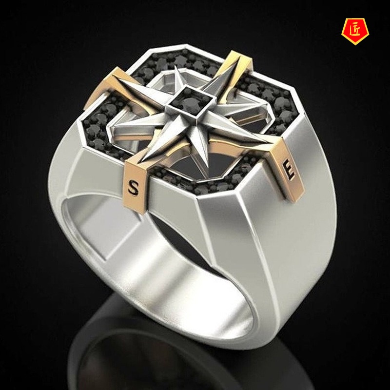 [Ready Stock]Men's Viking Compass Signet Ring S925 Silver Retro