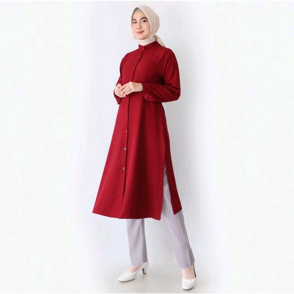 Fabricme - Kemeja Tunik Wanita Lengan Panjang Polos