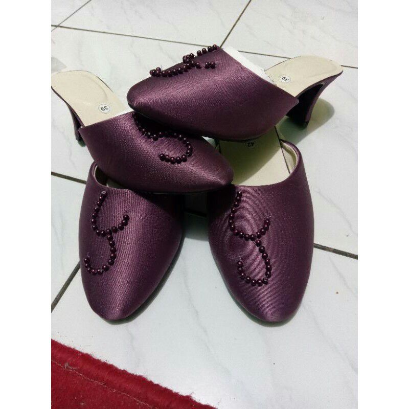 Selop pengantin set/sepatu pengantin/selop akad motif payet