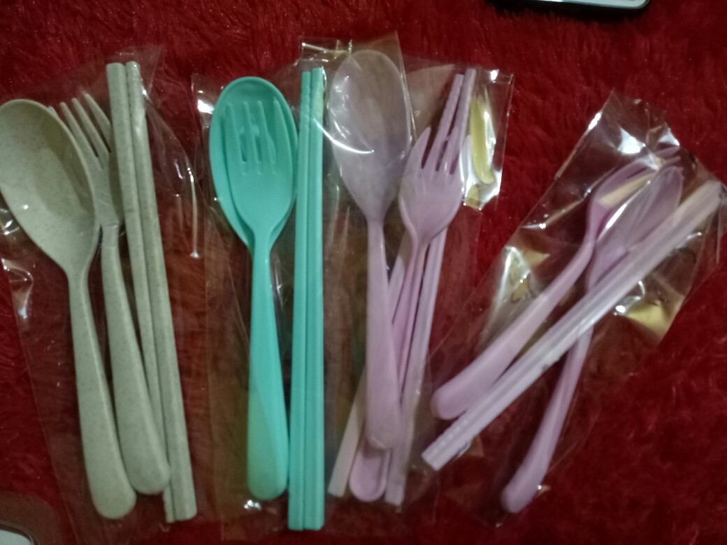 Set Sendok Garpu Sumpit Travel Jerami Tanpa Kardus / Set Alat Makan Jerami / Alat Set Makan Murah