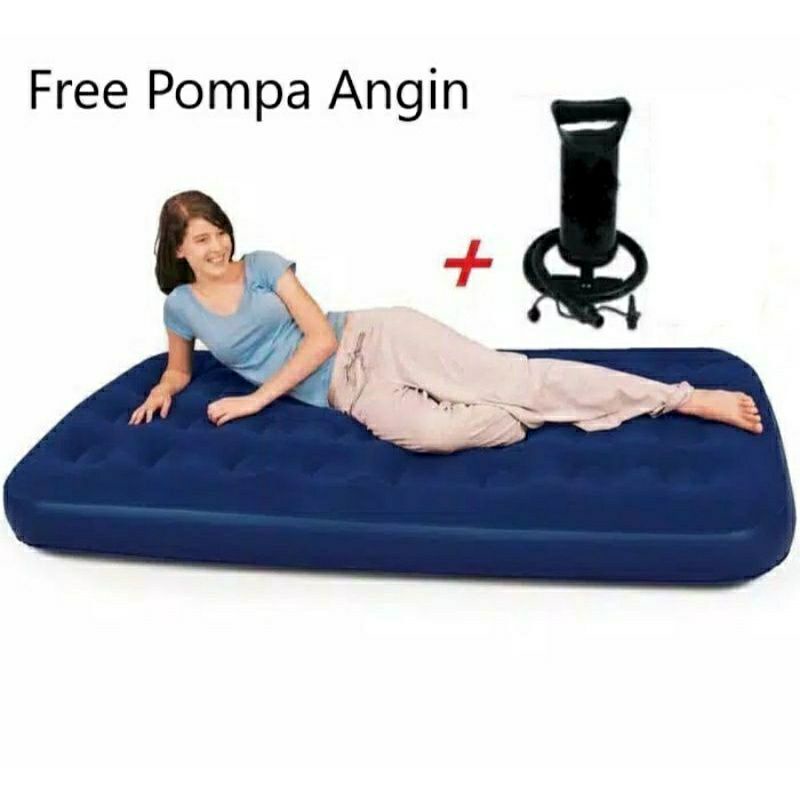 KASUR ANGIN SINGLE + POMPA PORTABLE LIPAT MATRAS TIDUR