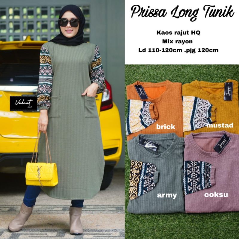 BAJU ATASAN WANITA PRISSA TUNIK KAOS RAJUT JUMBO LD 110 MELAR SAMPAI 120