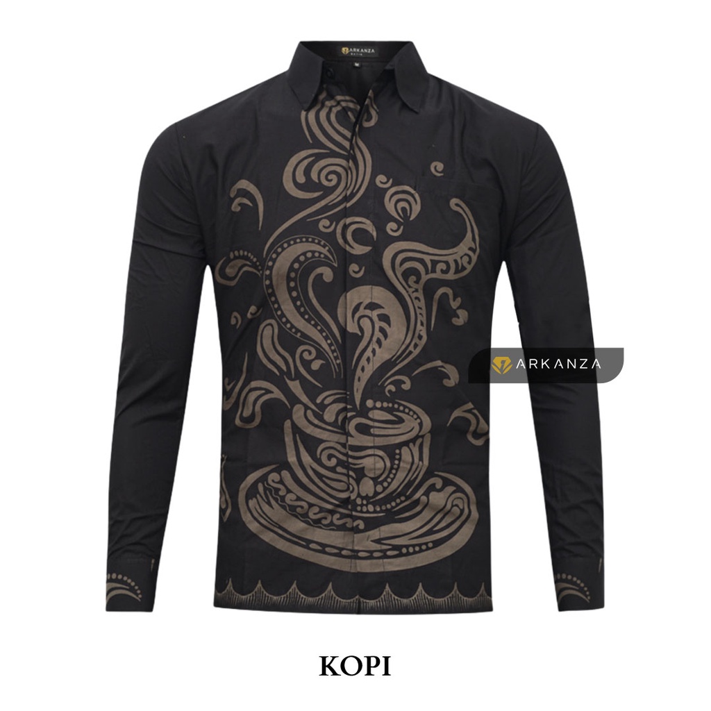 BATIK ARKANZA Motif KOPI Hem Atasan Kemeja Baju Batik Pria Cowok Laki Laki Slimfit Full Lapis Furing Lengan Panjang Lengan Pendek Original Asli