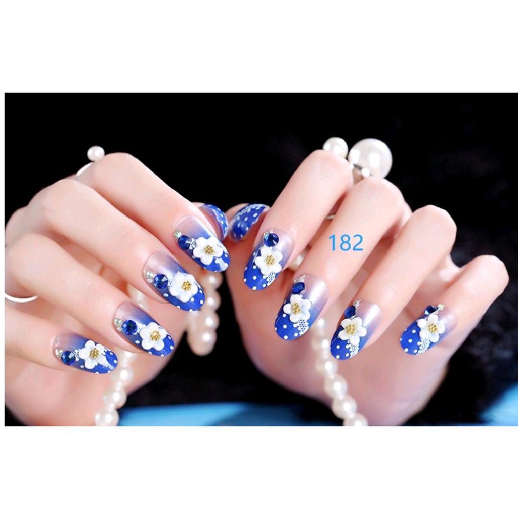 24PCS BLUE WEDDING FAKE NAILS KUKU PALSU WARNA BIRU PERNIKAHAN KUPAL WEDDING RHINESTONE / KUKU PALSU