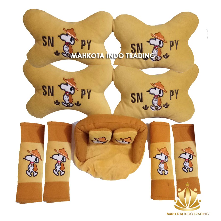 Bantal Jok Mobil SNOOPY Set 9 PC / Bantal Leher Mobil SNOOPY 9 PC PROMO MURAH