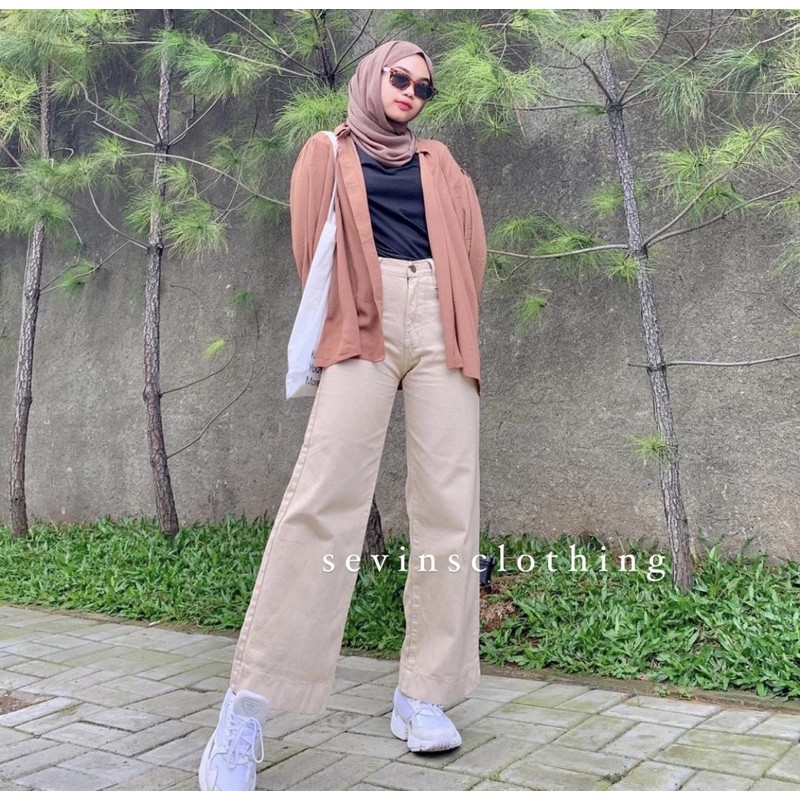 Sevins - celana panjang highwaist kulot jeans latte/kulot jeans cream/kulot wanita