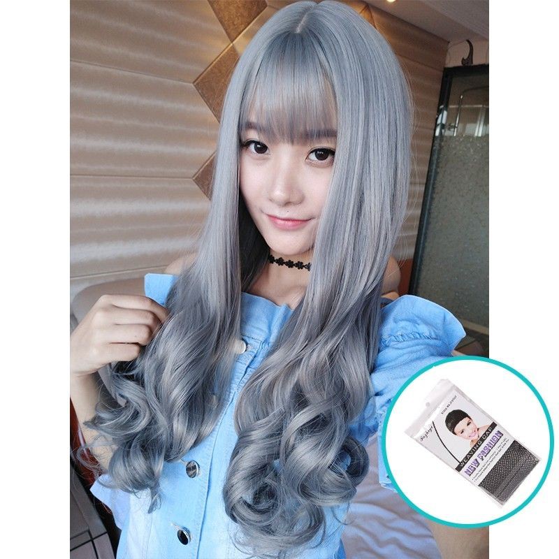 wig curly grey poni depan wig grey wig keriting abu abu H6