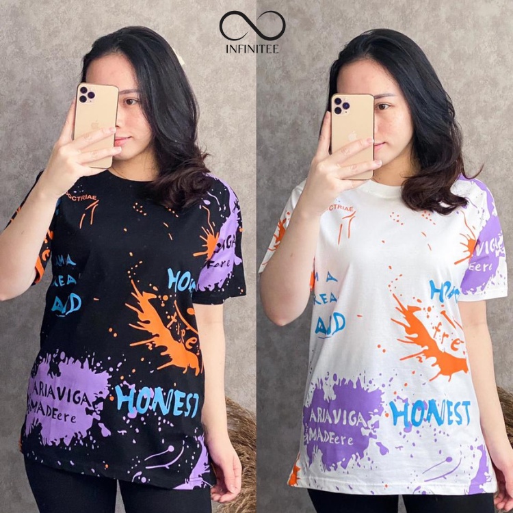 Kaos Wanita Bahan Cotton Combed 30s Full Print Lengan Pendek Kaos Oblong Wanita Remaja