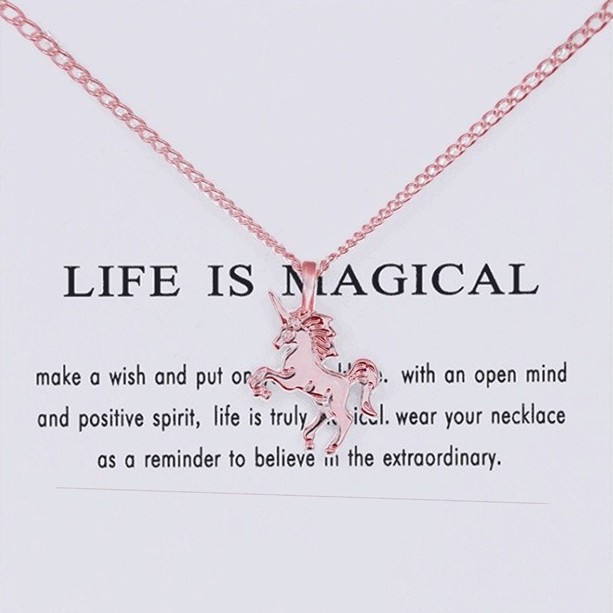 SEUSUK  Fashion Jewelry Life Is Magical Unicorn Statement Necklace Women Pendant