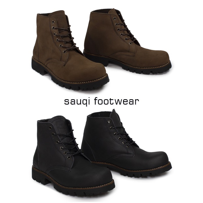 SAUQI FOOTWEAR Gentleman safety boots ujungbesi kulit asli CH sepatu proyek - HITAM - COKLAT