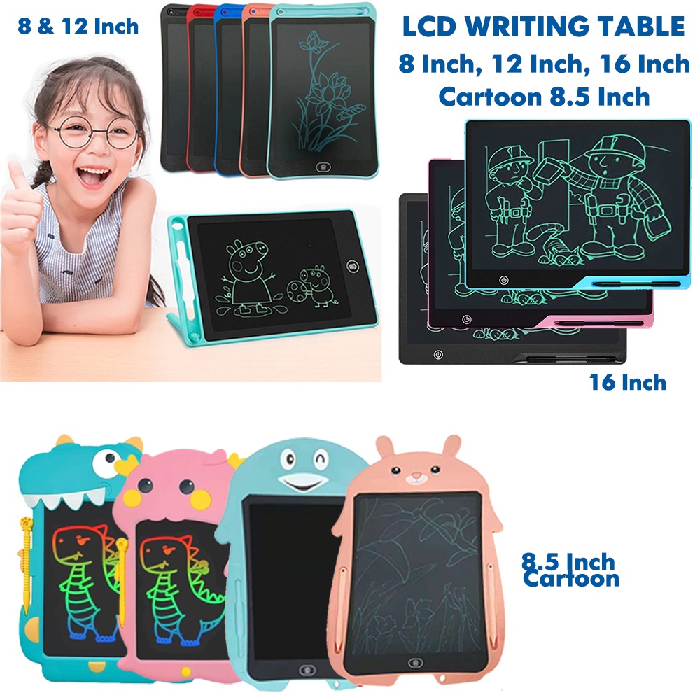 LCD Drawing 16 Inch Writing Tablet 12&quot; Dan Karakter Papan Tulis Gambar Edukasi Anak &amp; Dewasa Hadiah Untuk Anak Anak-anak Alat Gambar Digital Praktis Tanpa Kertas Dan Tinta