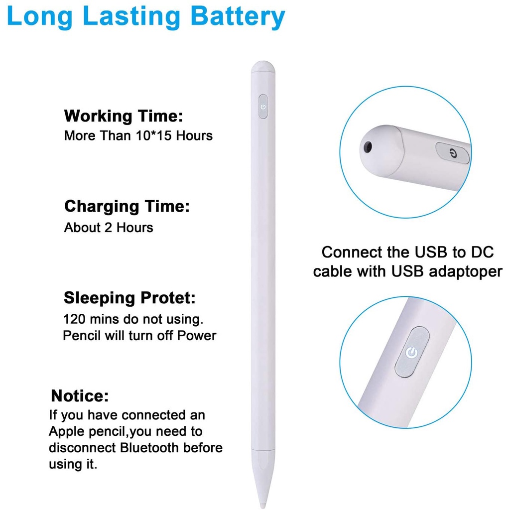 Palm Rrejection Stylus Pen Compatible for iPad 6/7/8/9th gen