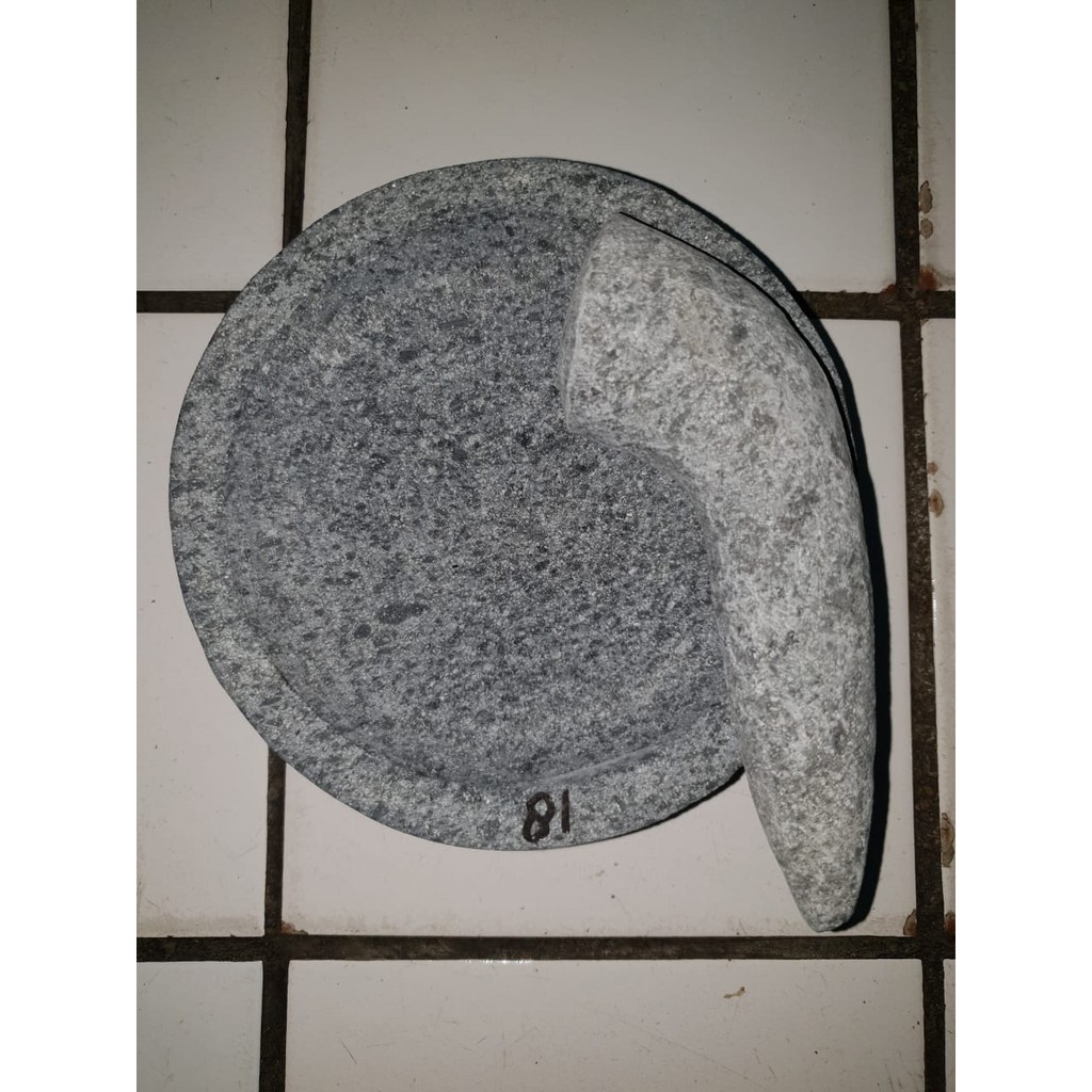 COET / COBEK BATU GUNUNG ASLI 18 CM BUBUT + ULEKAN 1 SET 18CM