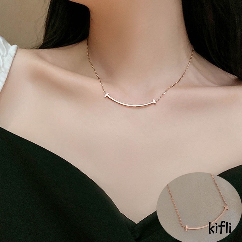 Korea Senyum,Melengkung Kalung Baja,Titanium Rose Gold,Wanita Kalung