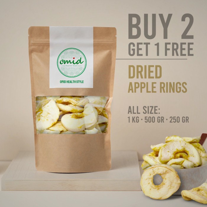 

Buah Kering - Dried Apple Rings (Cemilan / Keripik Buah Apel Iris Kering) 250Gr