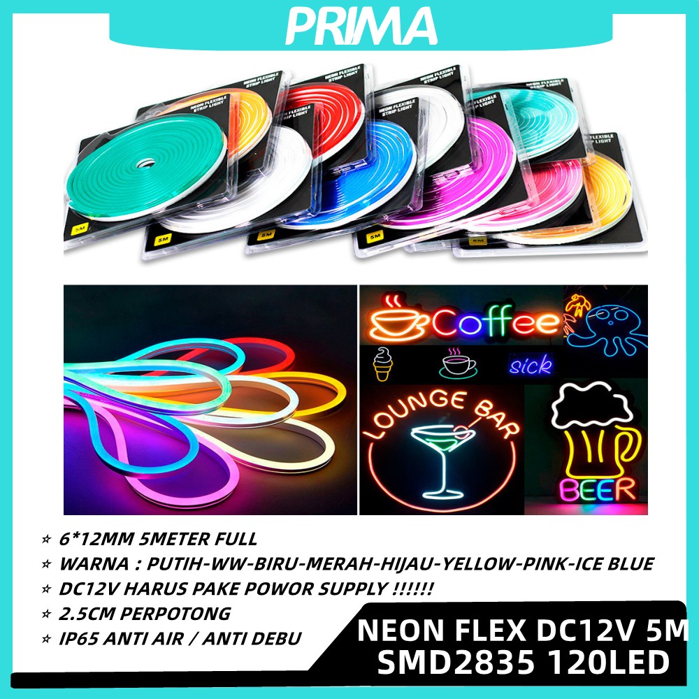 Lampu LED Neon Flex LED Strip Flexible 5 Meter DC 12V IP65 WATERPROOF Kualitas Tinggi