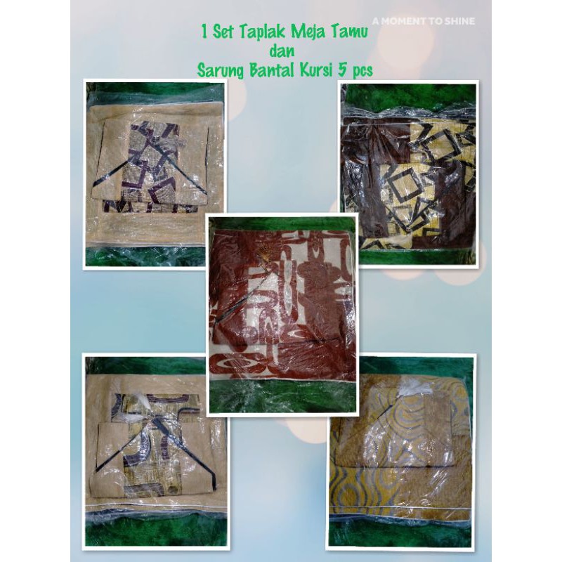 1 Set Taplak Meja Tamu dan Sarung Bantal Kursi 5pcs
