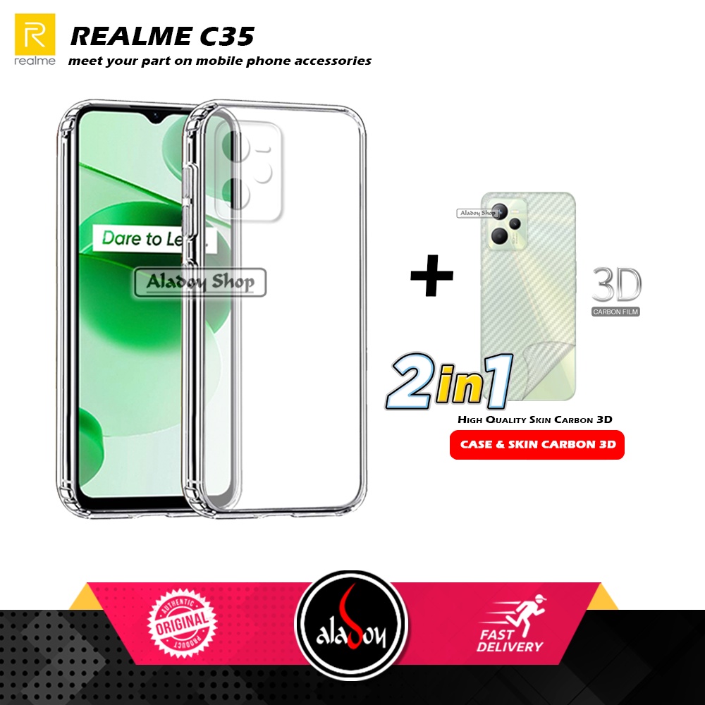 Casing Realme C35 2022 New Case Ultrathin Premium  Softcase Clear HD + Skin Carbon 3D Film