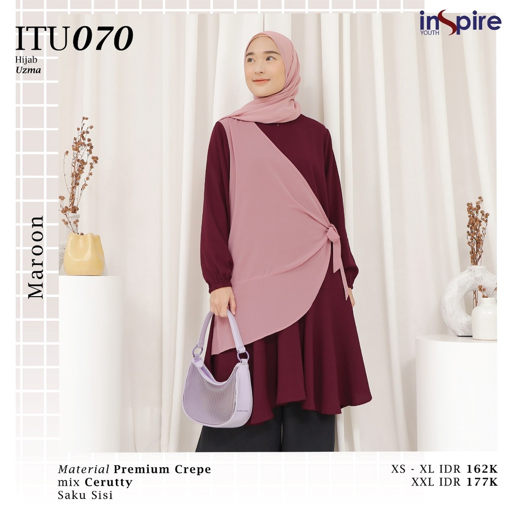 Inspire Tunik ITU 70 Bahan Premium Crepe mix Ceruty Atasan Simple Dengan Kombinasi 2 Warna Model Terbaru