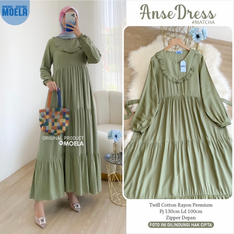 Gamis dress rayon polos Amora/Anse/Celin/Baisa/Biumi/Molin/Ciaji/Jihas/Flate/Tosti/Milly/Tisa/Siuti/Chesa/Fimel/Yapi/Lilci/Balo/Polse/Rensi/Silom/Neta/Rome by Moela berlabel-Anse matcha