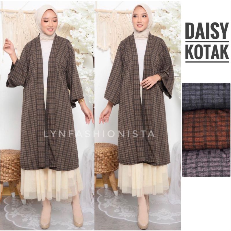 (MAX 100 KG)CARDIGAN WANITA JUMBO/LONG OUTER BIG SIZE/CARDIGAN MOTIF KOTAK PREMIUM/DAISY